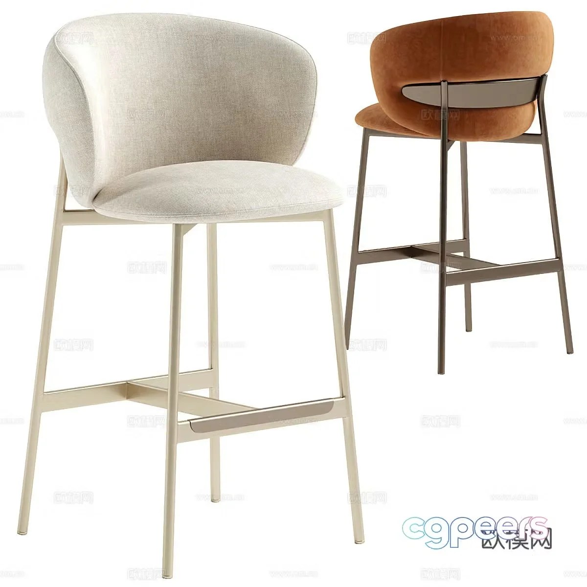 New Chinese style light luxury bar chair 3D model