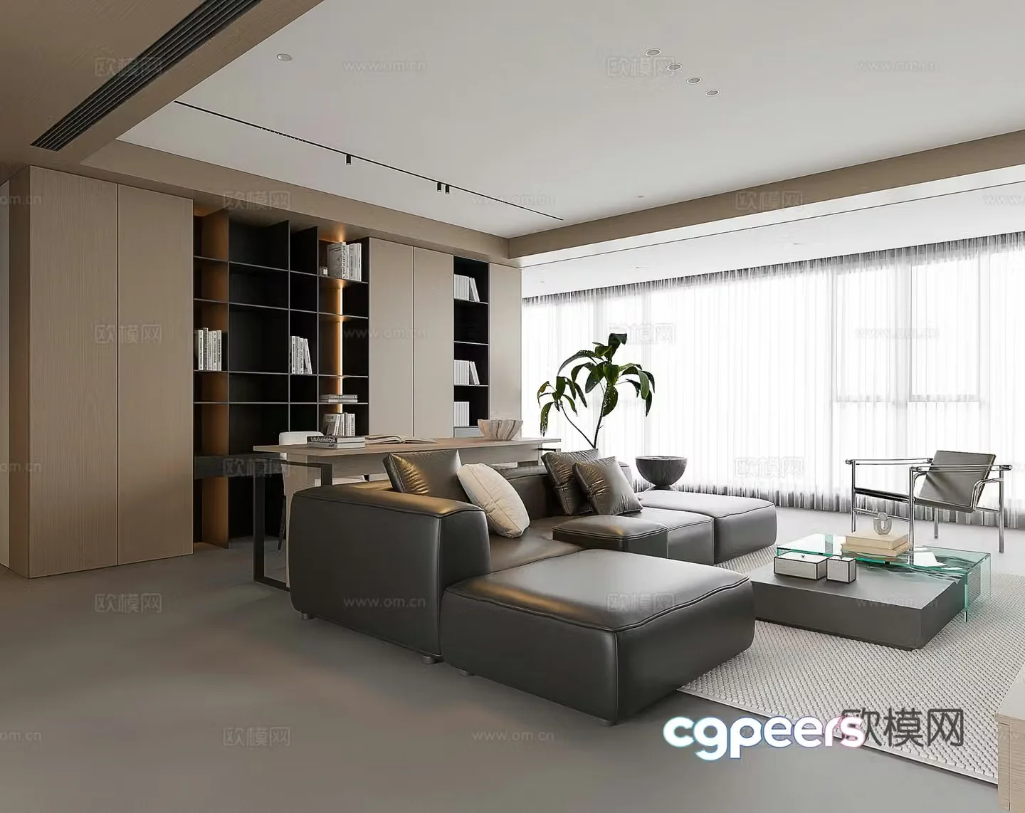Modern living room large flat living room log living room creamy living room modern sofa coffee table combination 3D model
