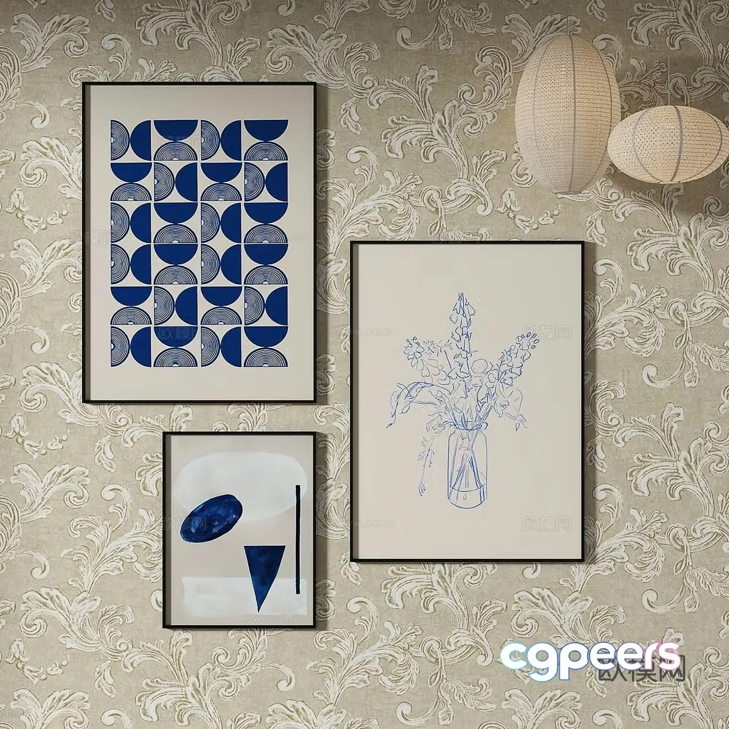Simple European abstract painting art painting decorative painting 3D model