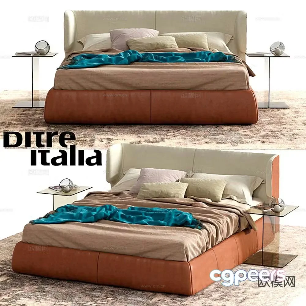 Italian double bed 3d model