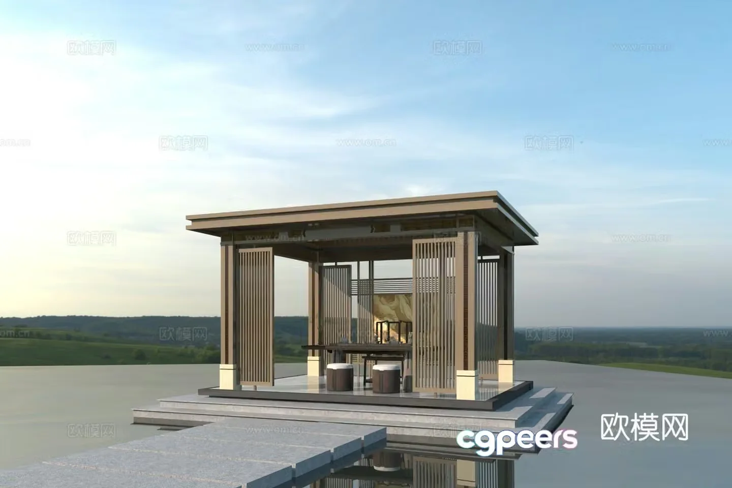 New Chinese-style landscape pavilion 3D model