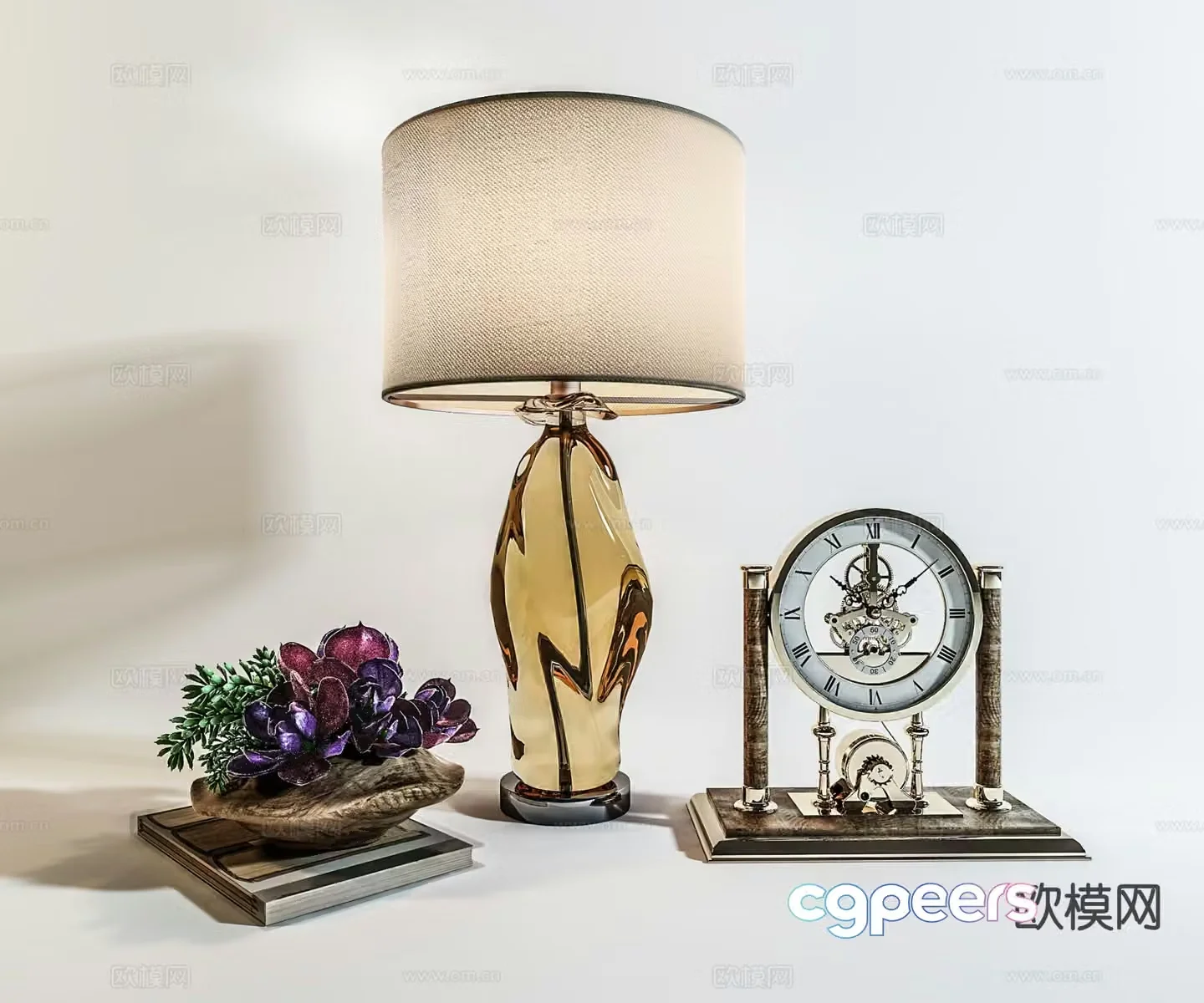 Simple European decorations desktop accessories table lamps clocks 3D model
