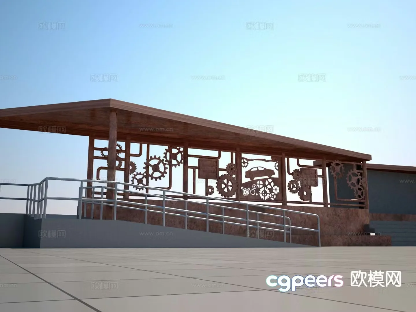 Industrial gear device landscape wall 3d model