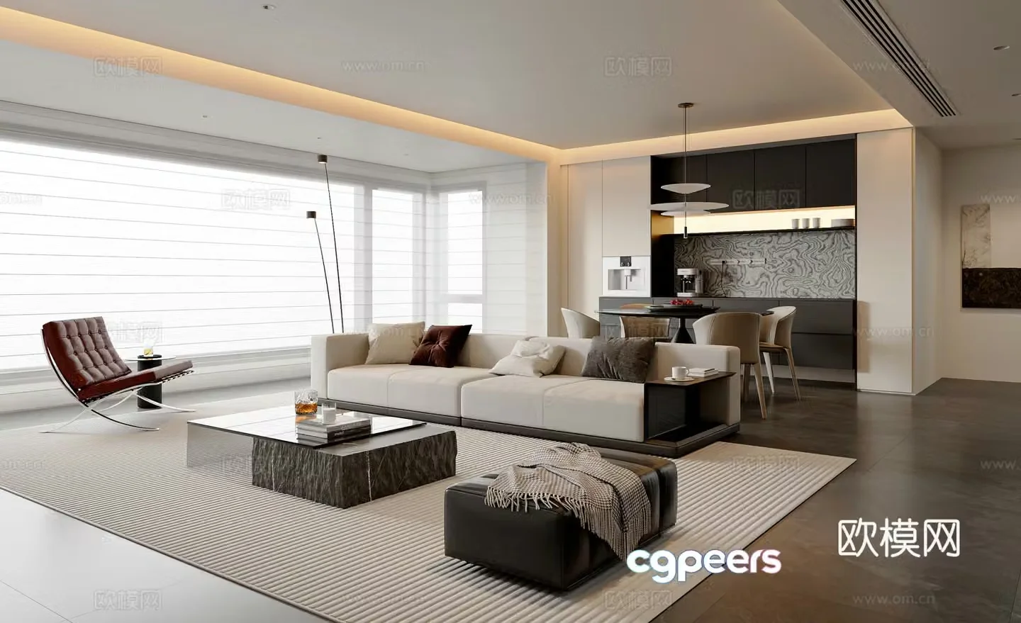 Modern simple living restaurant sofa and coffee table combination sideboard round dining table and chair leisure chair 3d model