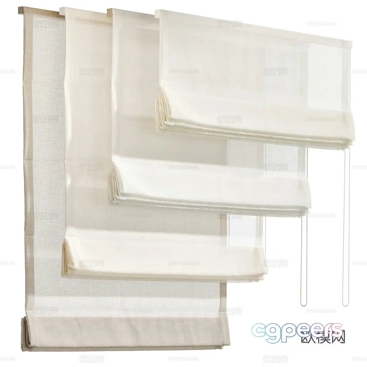 New Chinese style fabric Roman curtain 3D model