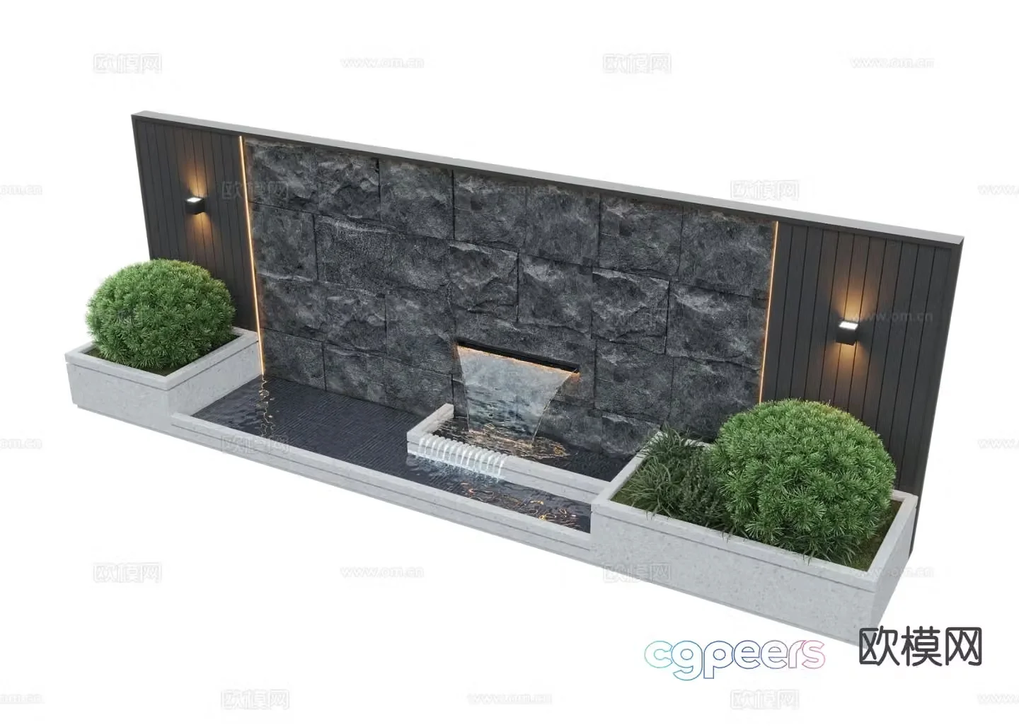 New Chinese style water feature wall courtyard water feature flowing water sketch 3D model