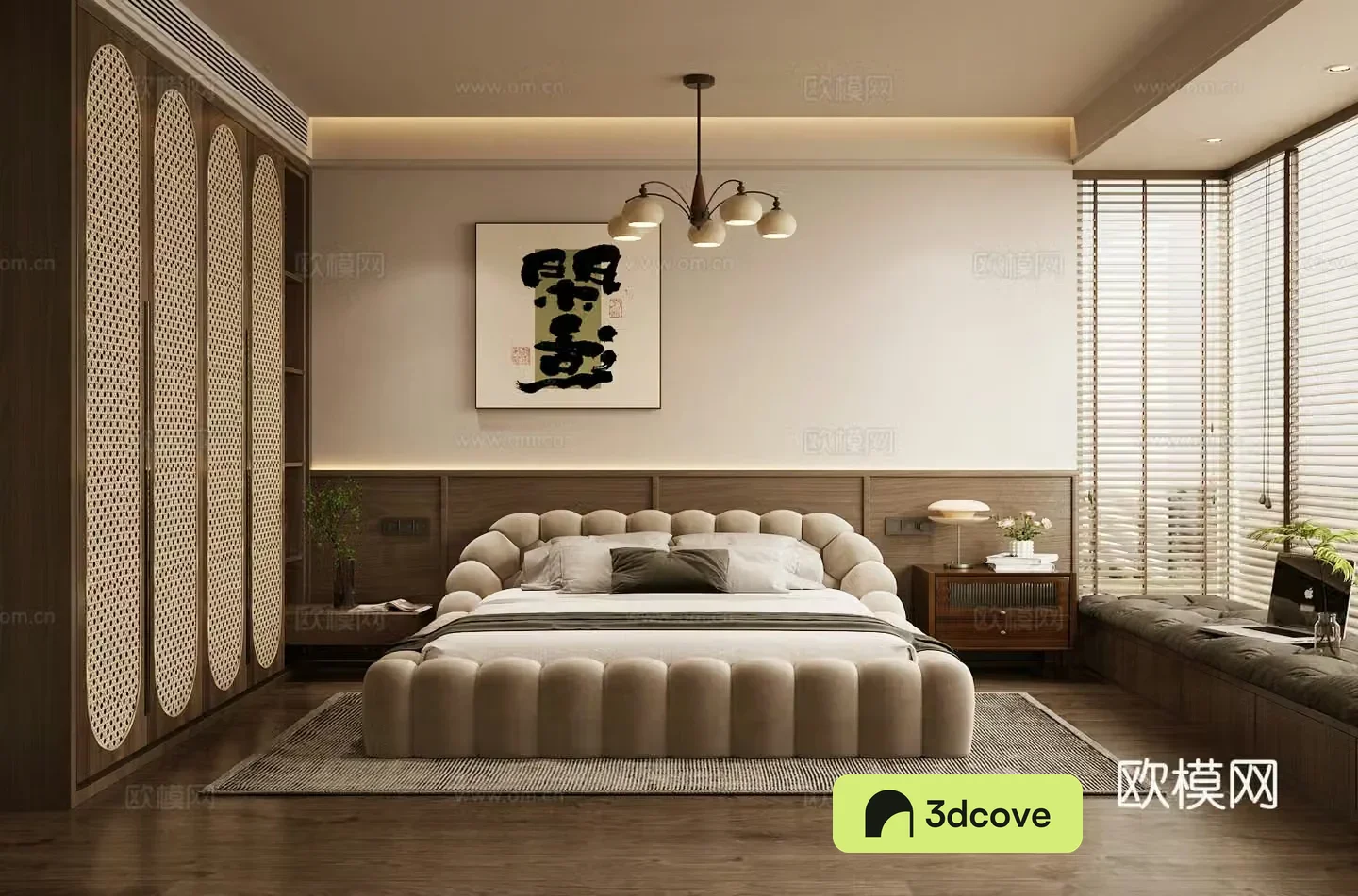 Middle style home bedroom Middle style elder room Second bedroom Middle style bedroom bed Middle style bedside table 3D model
