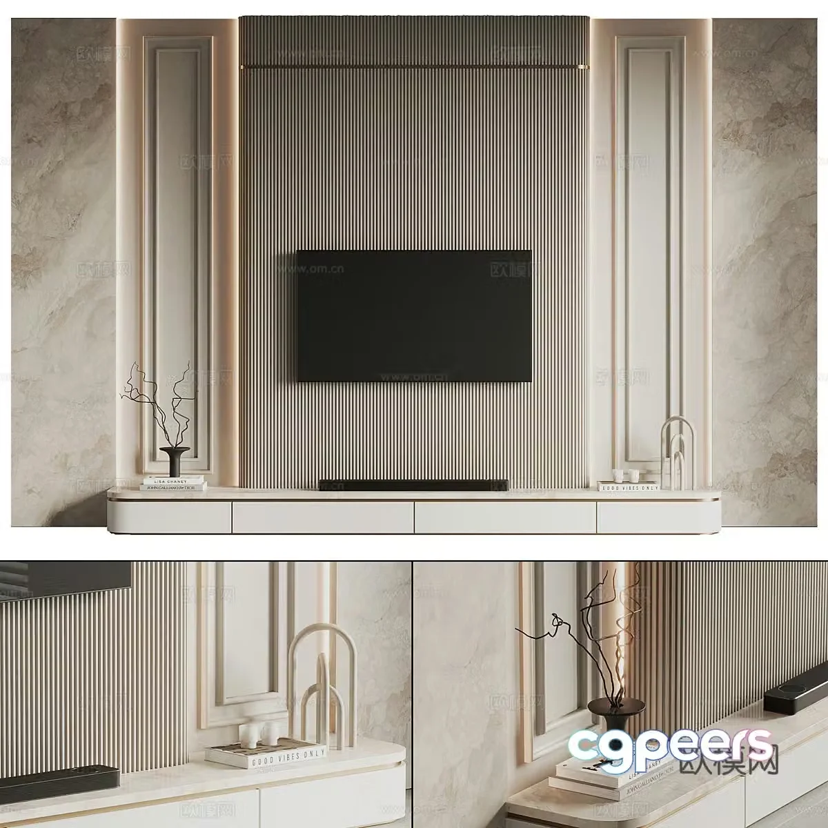 Modern light luxury TV background wall 3d model