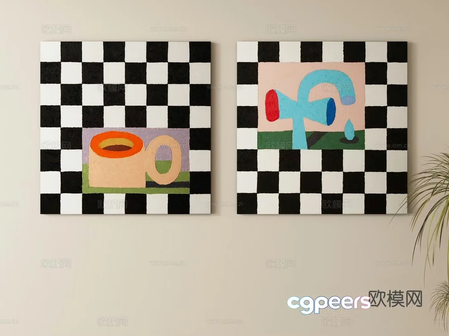 Modern cream style decorative painting hanging painting 3d model