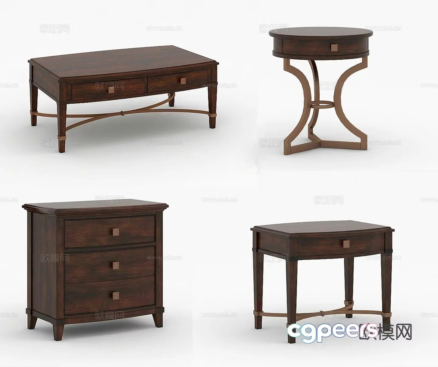 American coffee table round table bedside table 3d model