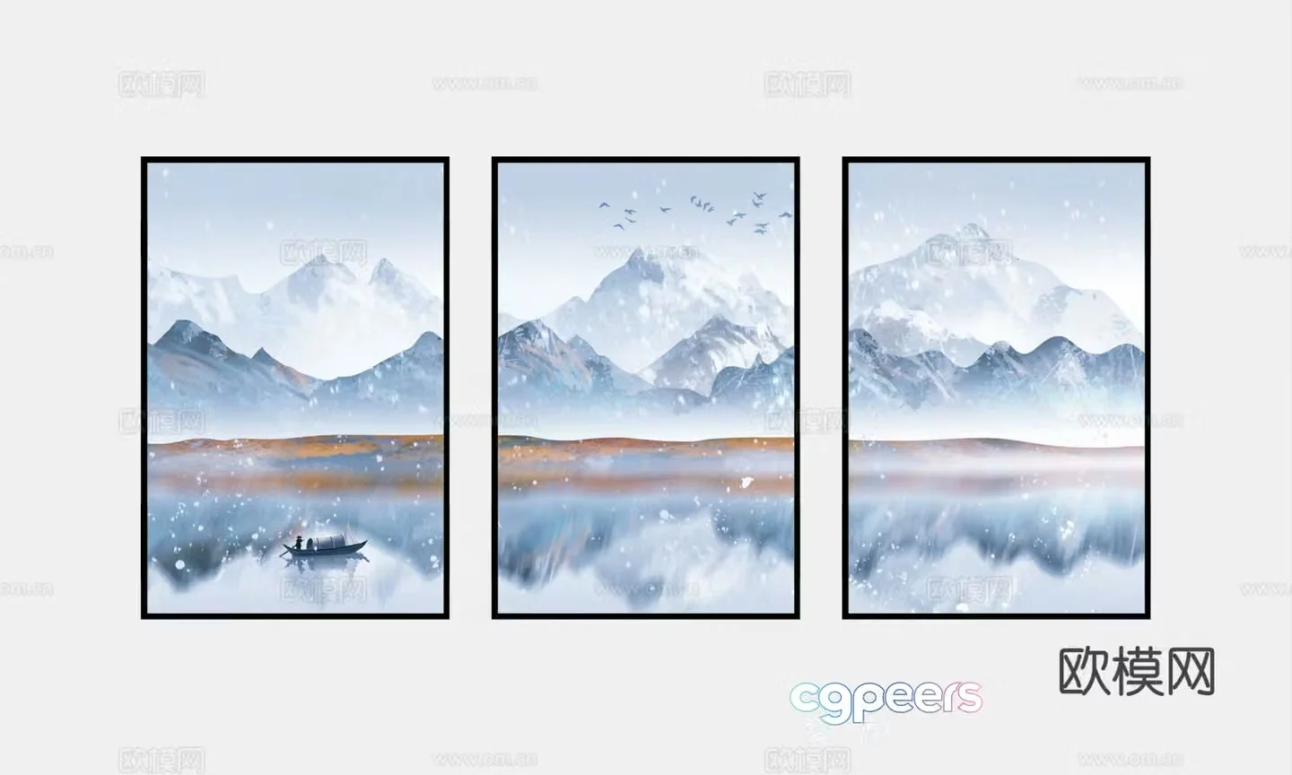 New Chinese style decorative painting landscape painting hanging painting 3D model