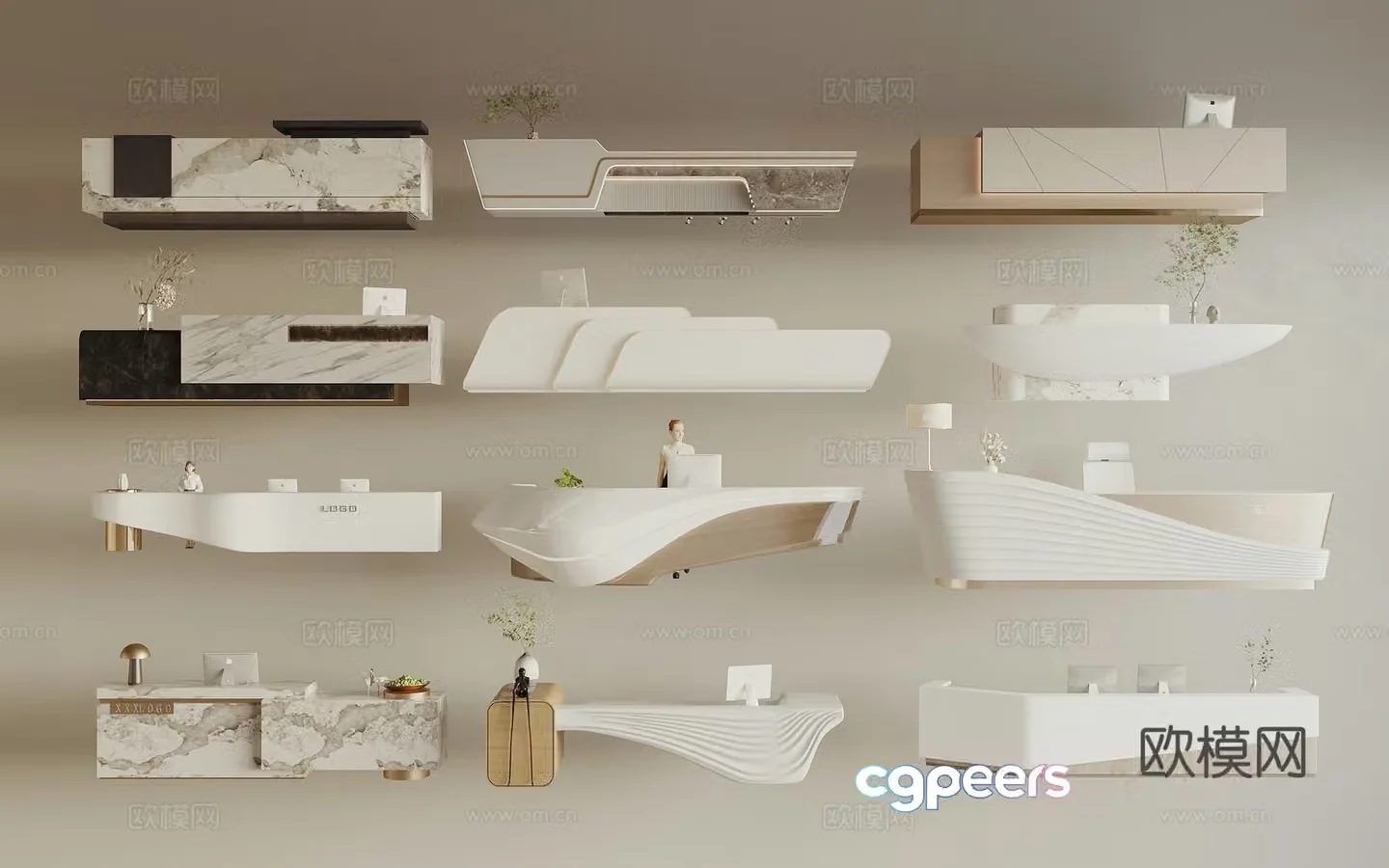 Modern front desk reception desk service desk 3D model