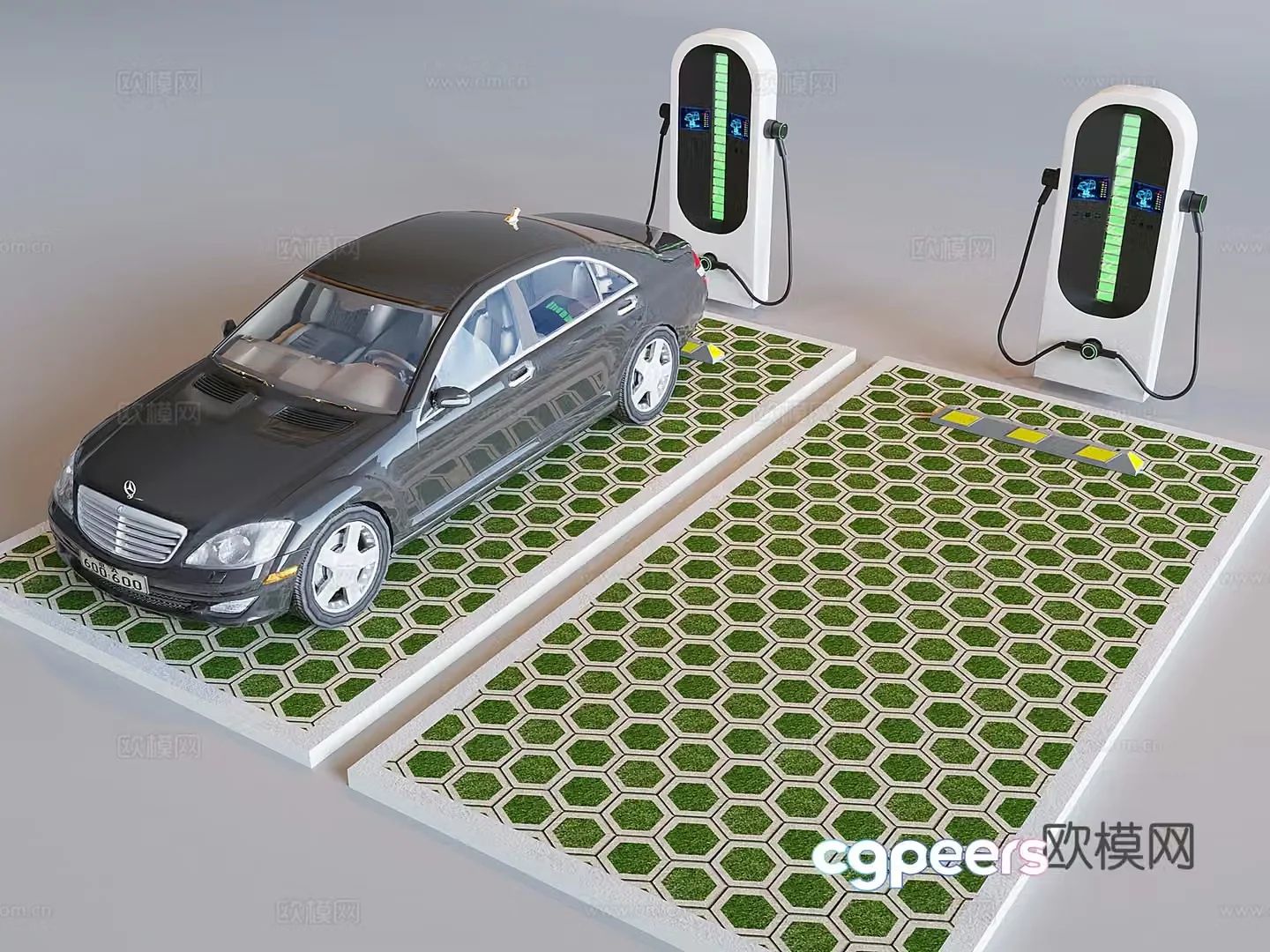 New energy vehicle charging station outdoor parking lot charging pile grass-planted permeable brick parking space 3D model