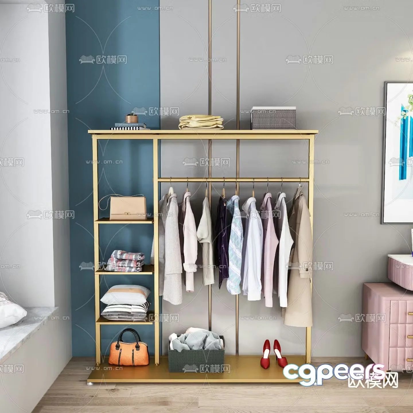Modern metal children’s coat and hat storage rack 3D model