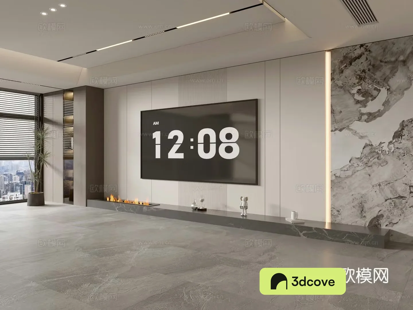 Modern Italian living room light luxury TV background wall full wall TV cabinet