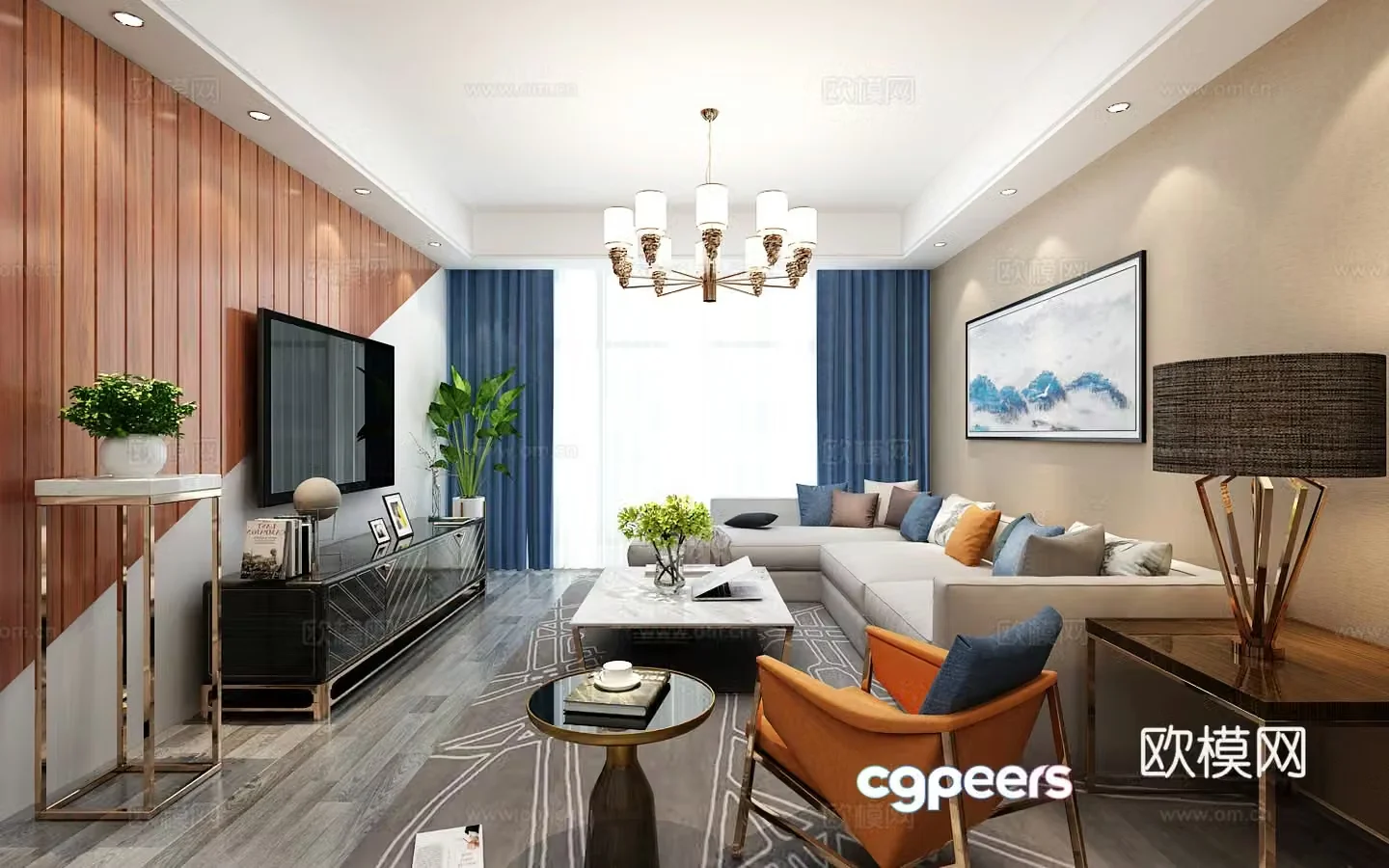 Modern style living and dining room leisure room sofa coffee table dining table chair chandeliers cabinet 3d model