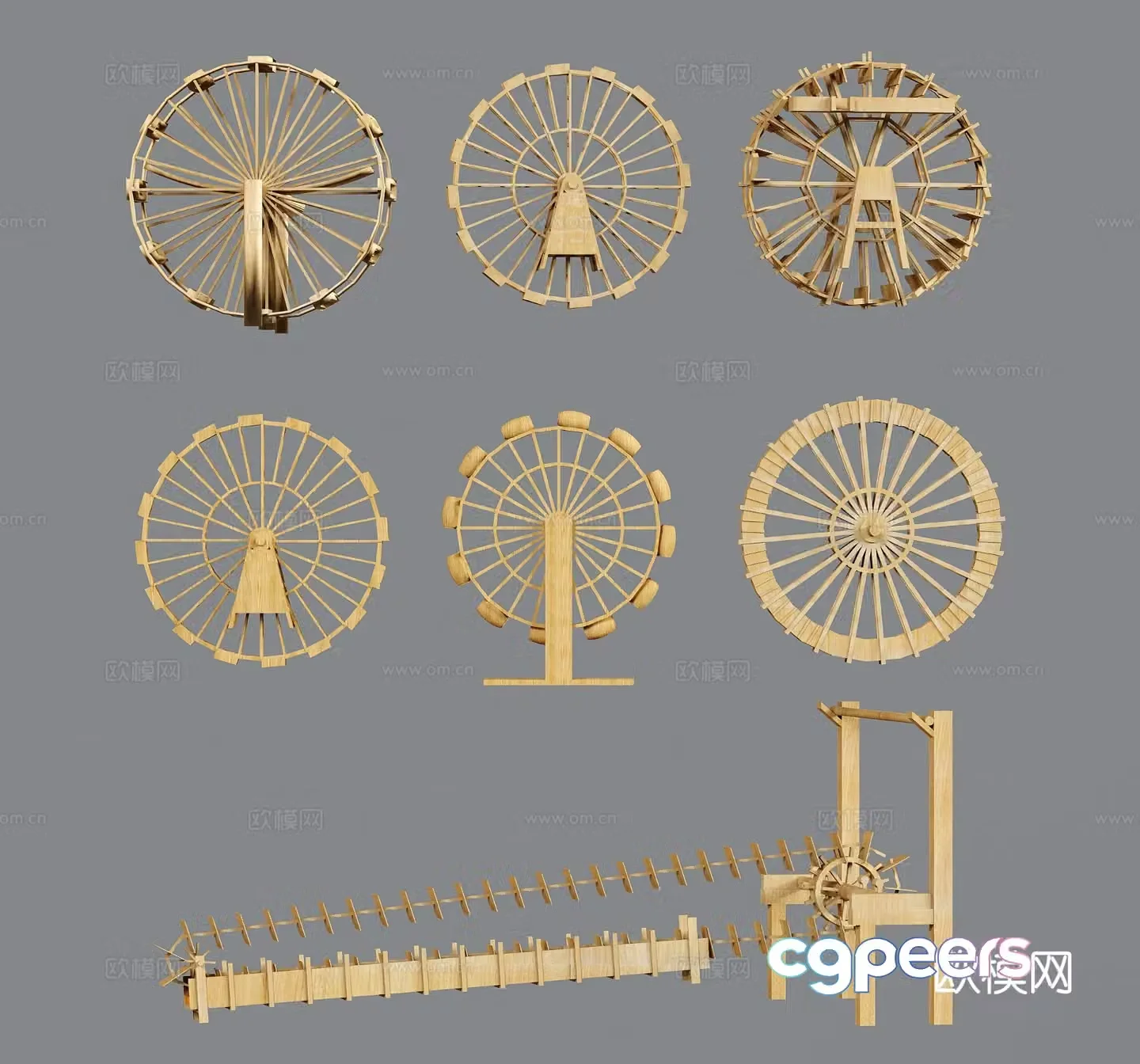 New Chinese-style waterwheel irrigation farm tools pedal waterwheel rural sketch farming sketch 3D model