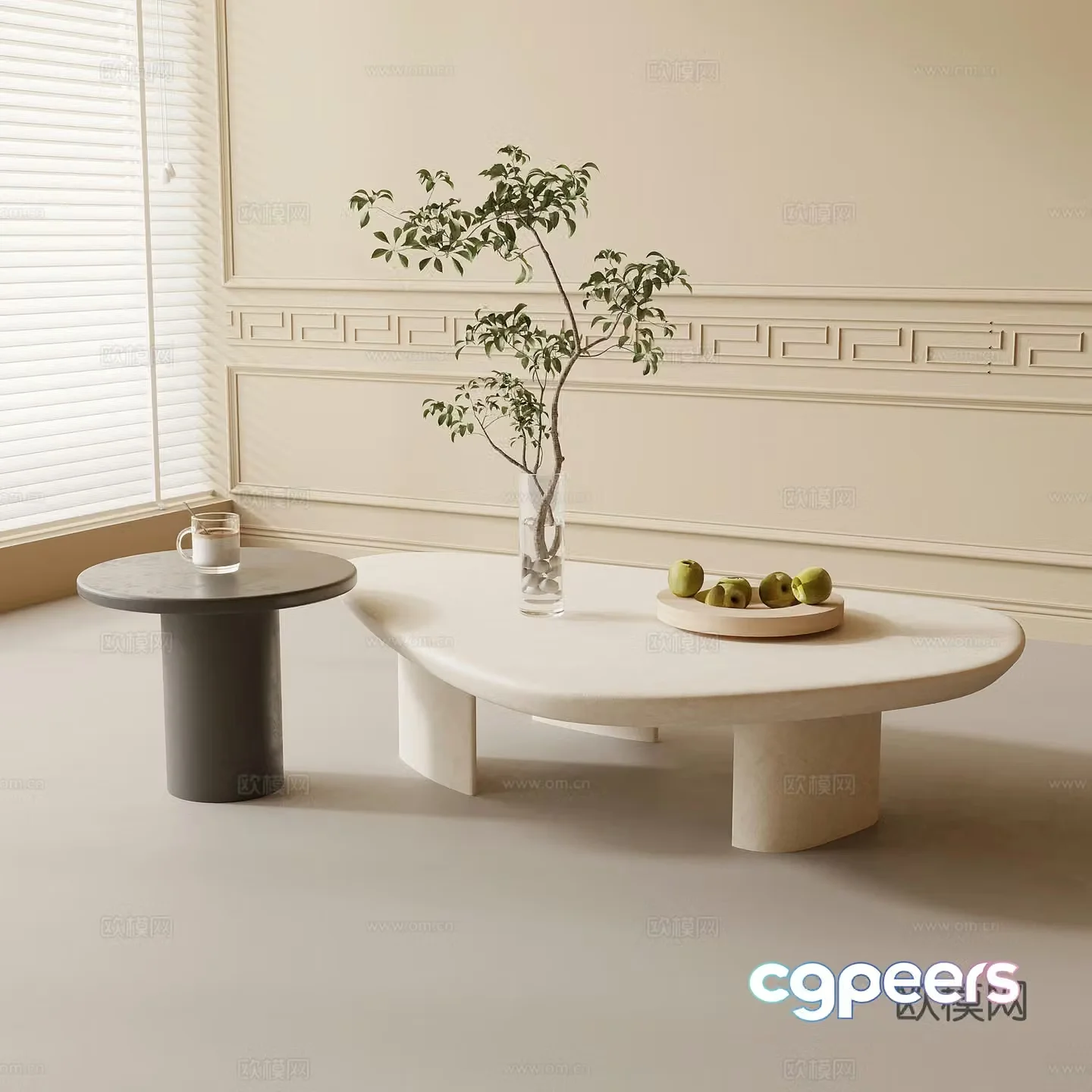 Coffee table Modern cream style coffee table Combination coffee table Decorative ornament 3D model
