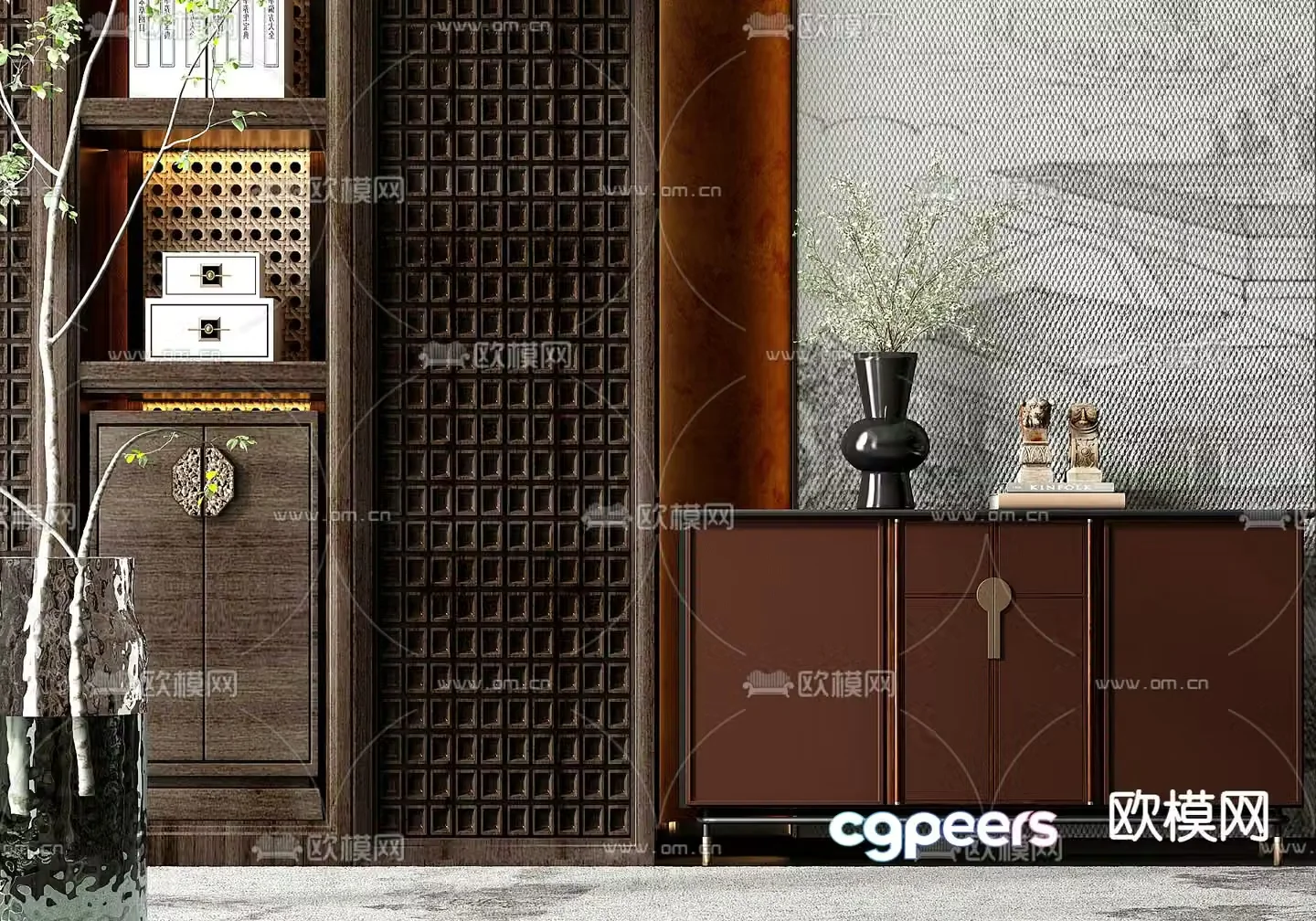 New Chinese style entrance cabinet Duanjing cabinet 3D model
