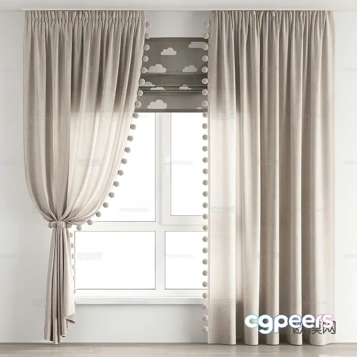 Modern Cream Universal Curtain 3d Model