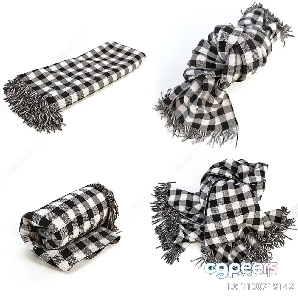 Black And White Checkered Scarf 3D Model – 8146 – VRAY Render
