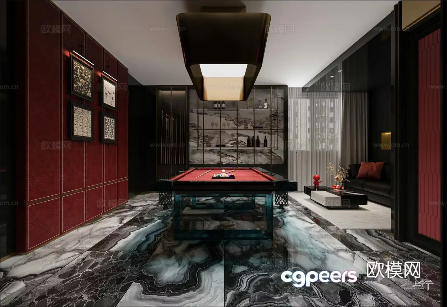 Modern light luxury billiard room 3d model 3d model
