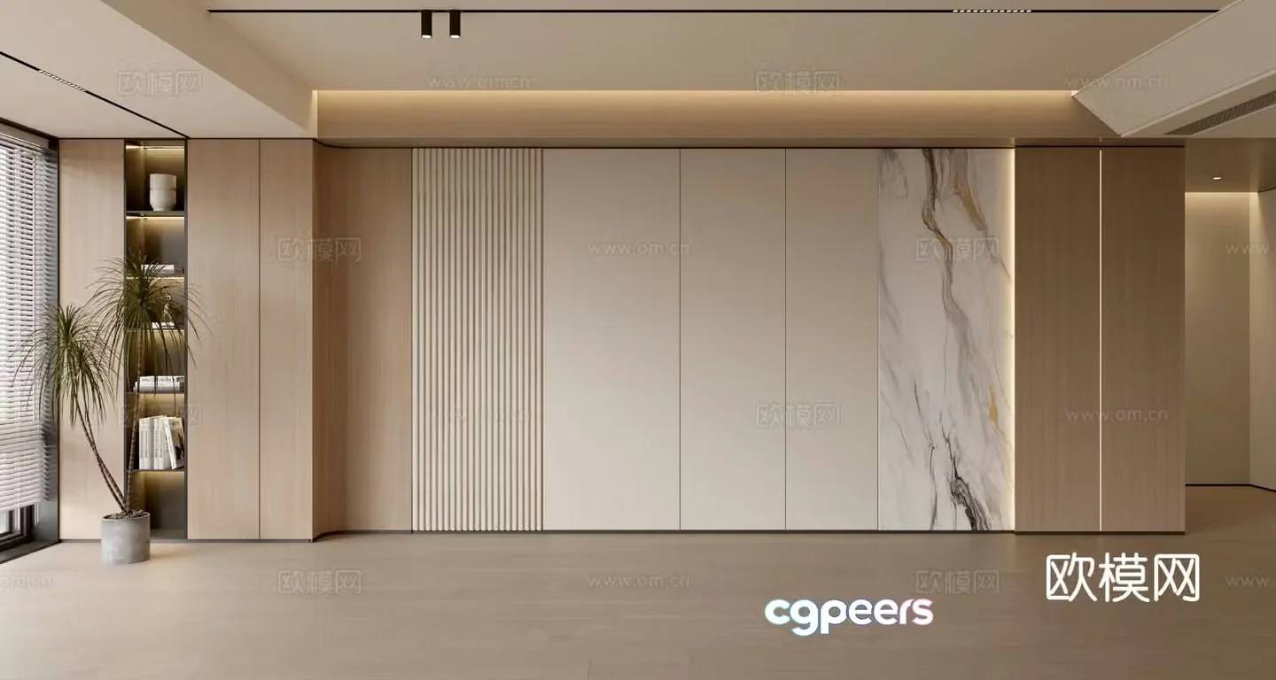 Modern simple sofa background wall modern ornament balcony cabinet living room cabinet wood veneer background wall 3d model