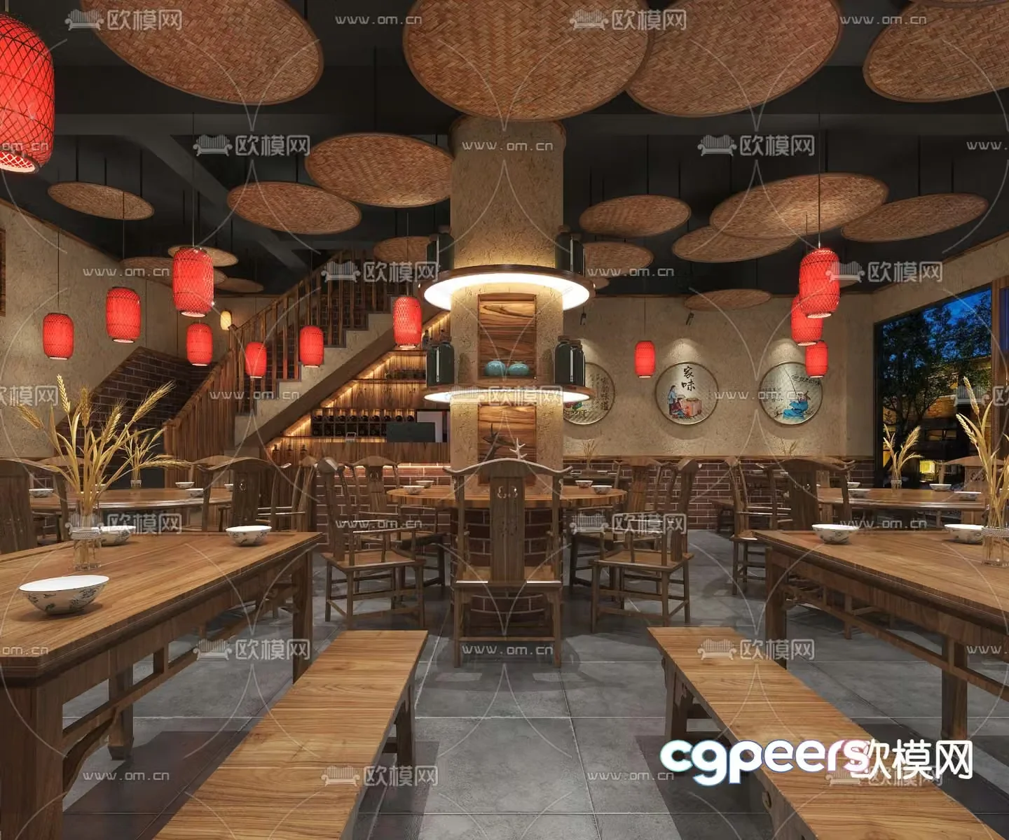 Chinese restaurant Hunan restaurant 3d model