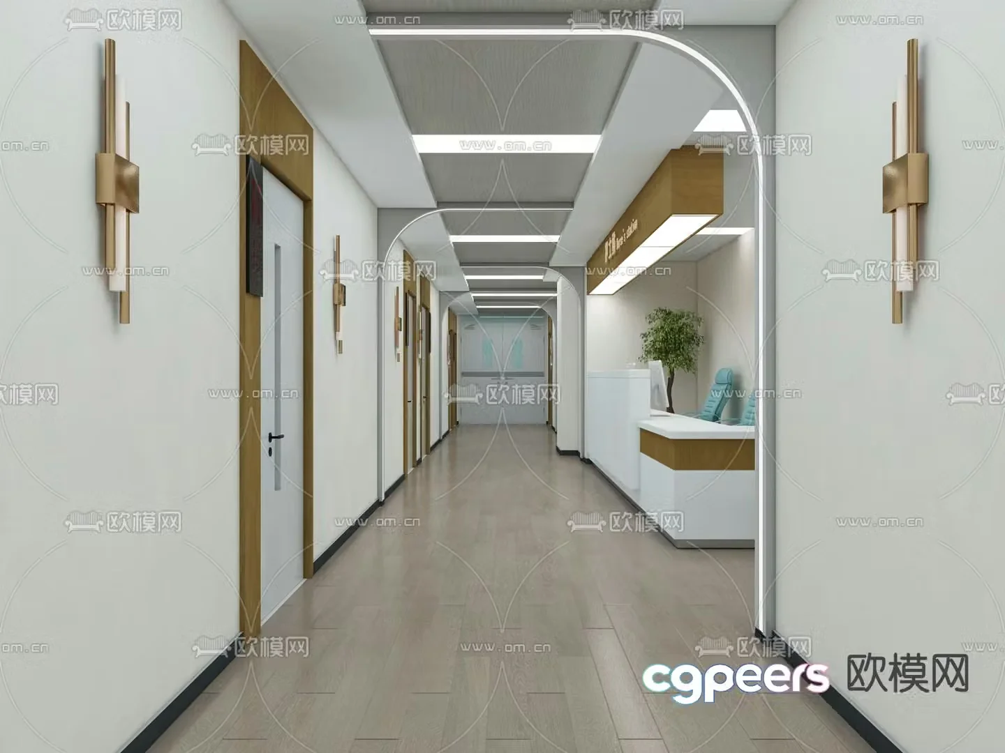 Modern hospital corridor 3d model