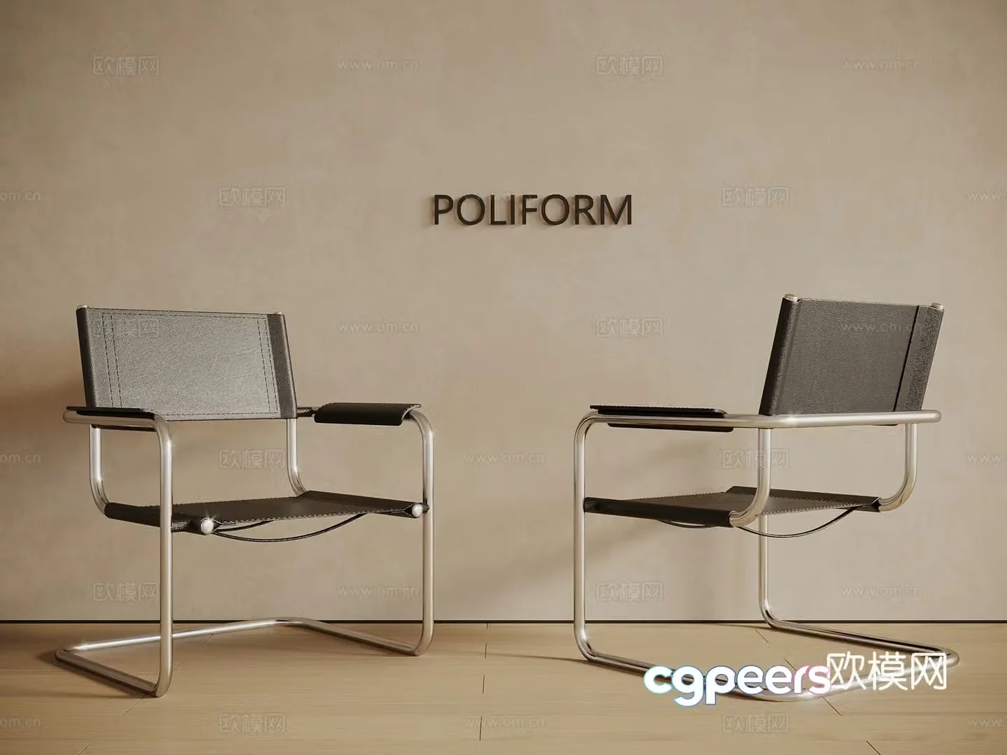 Modern light luxury office chair leather chair stainless steel chair book chair 3d model
