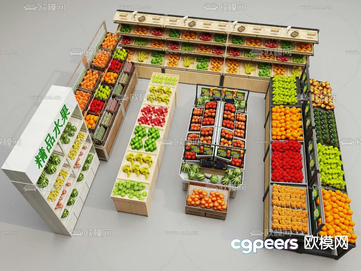 Fruit store shelves showcases display rack 3d model
