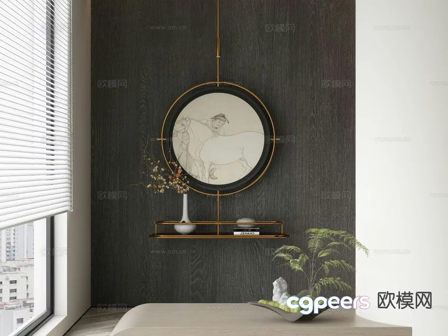New Chinese style decorative painting round hanging ornament 3D model