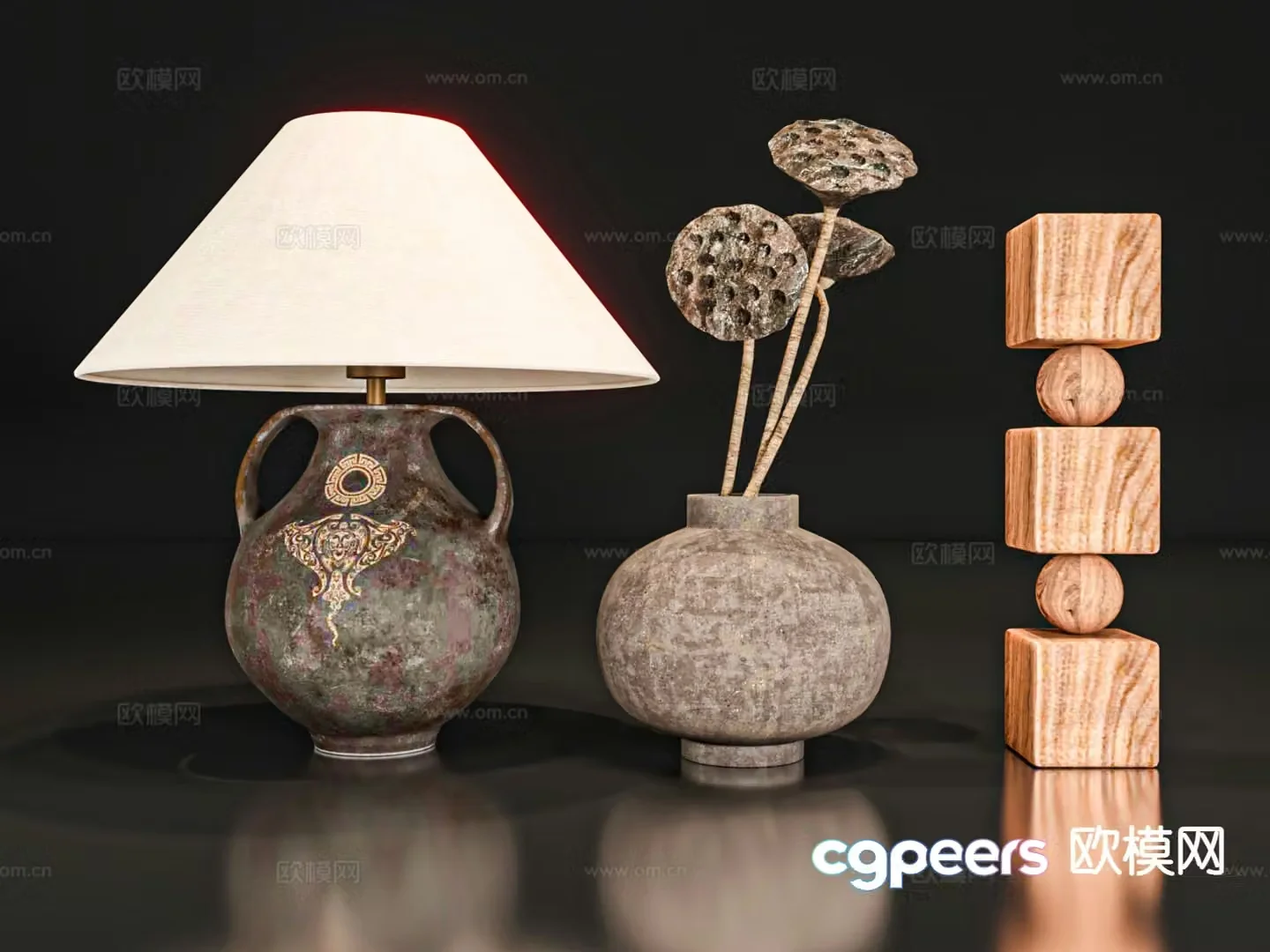 French retro jewelry furnishings table lamp clay pot 3D model