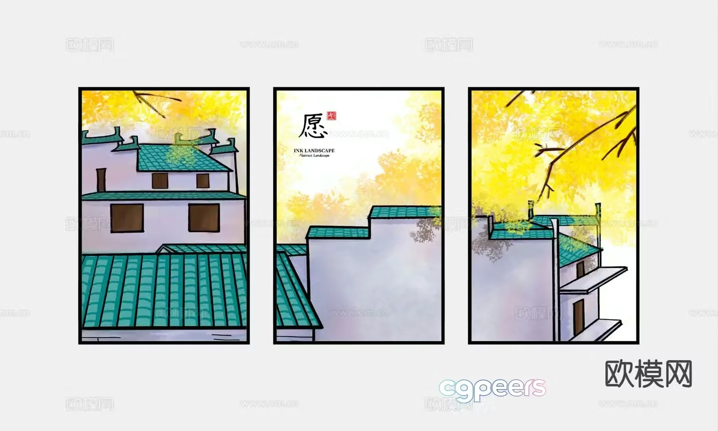 Decorative painting cartoon architectural painting 3d model
