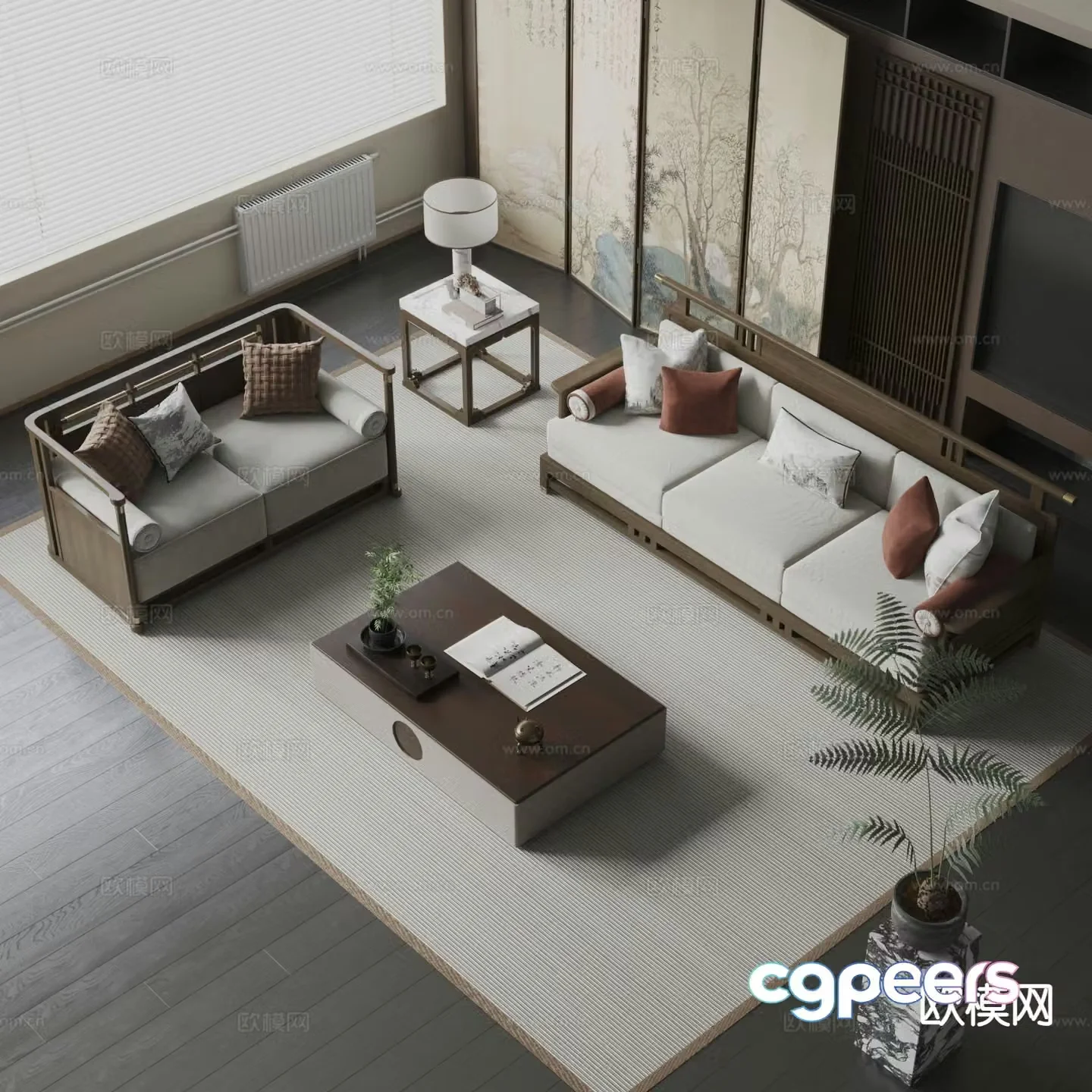 New Chinese style modular sofa 3d model