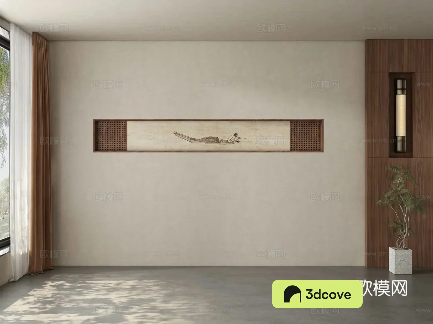 Middle style restaurant tea room living room background wall 3d model