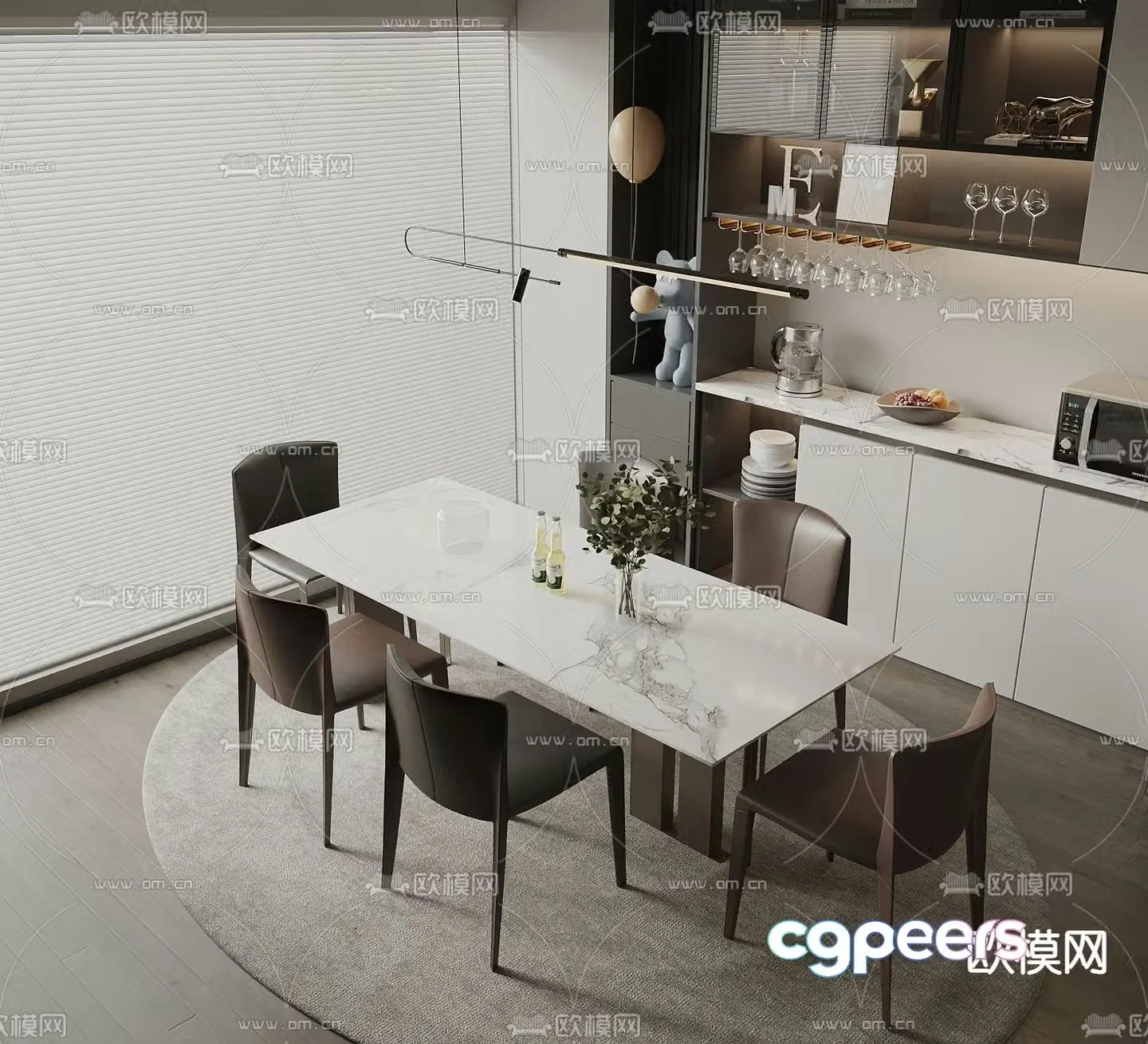 Modern dining table and chairs 3d model