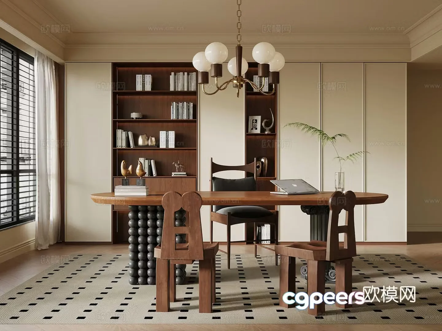 12 study room medieval style study room desk and chair bookcase 3d model