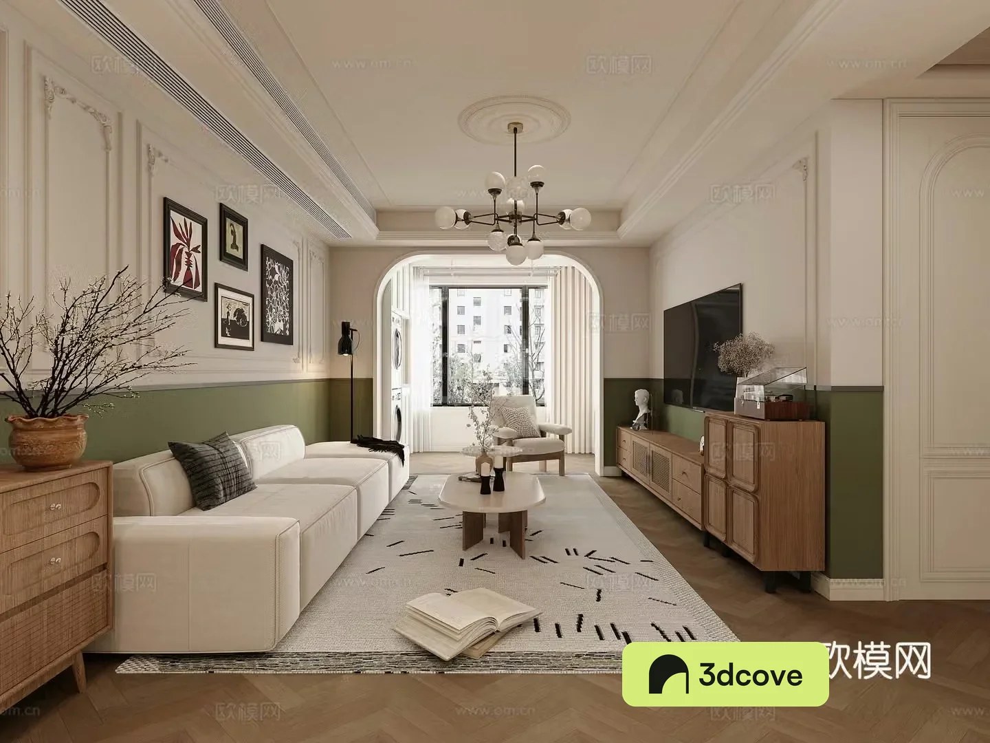 American retro living room hole board TV cabinet chandeliers