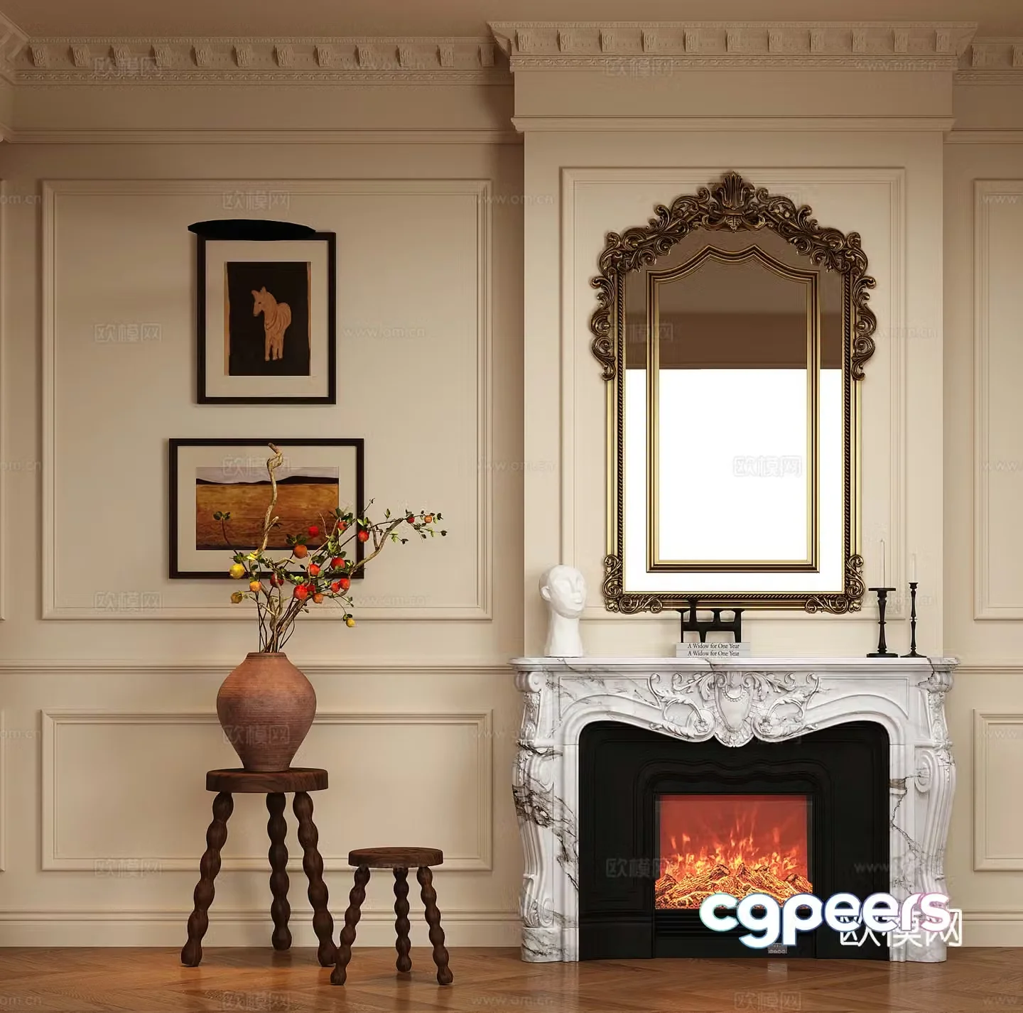 French fireplace electronic fireplace decorative painting embedded living room fireplace 3d model