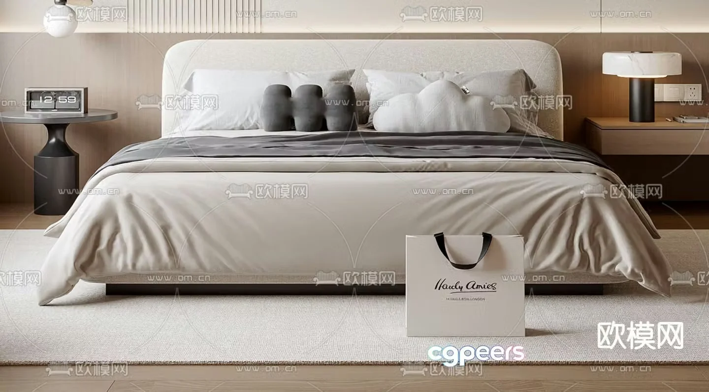 Modern double bed 3d model