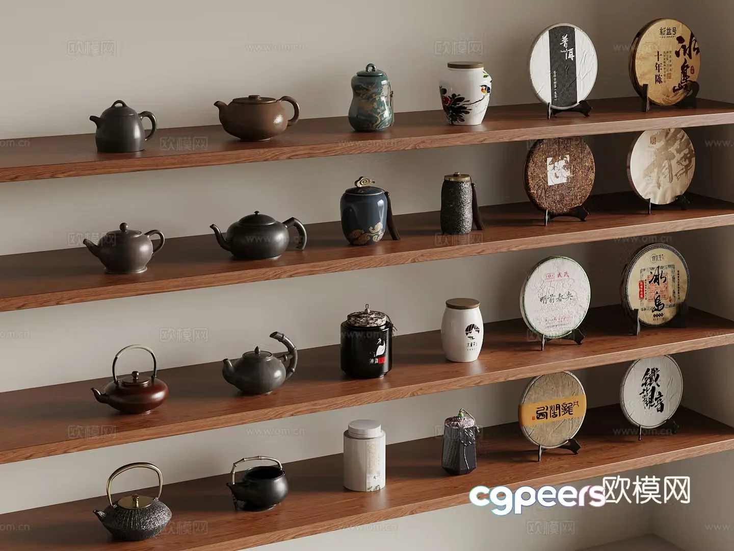 New Chinese style tea set teapot tea leaves 3D model