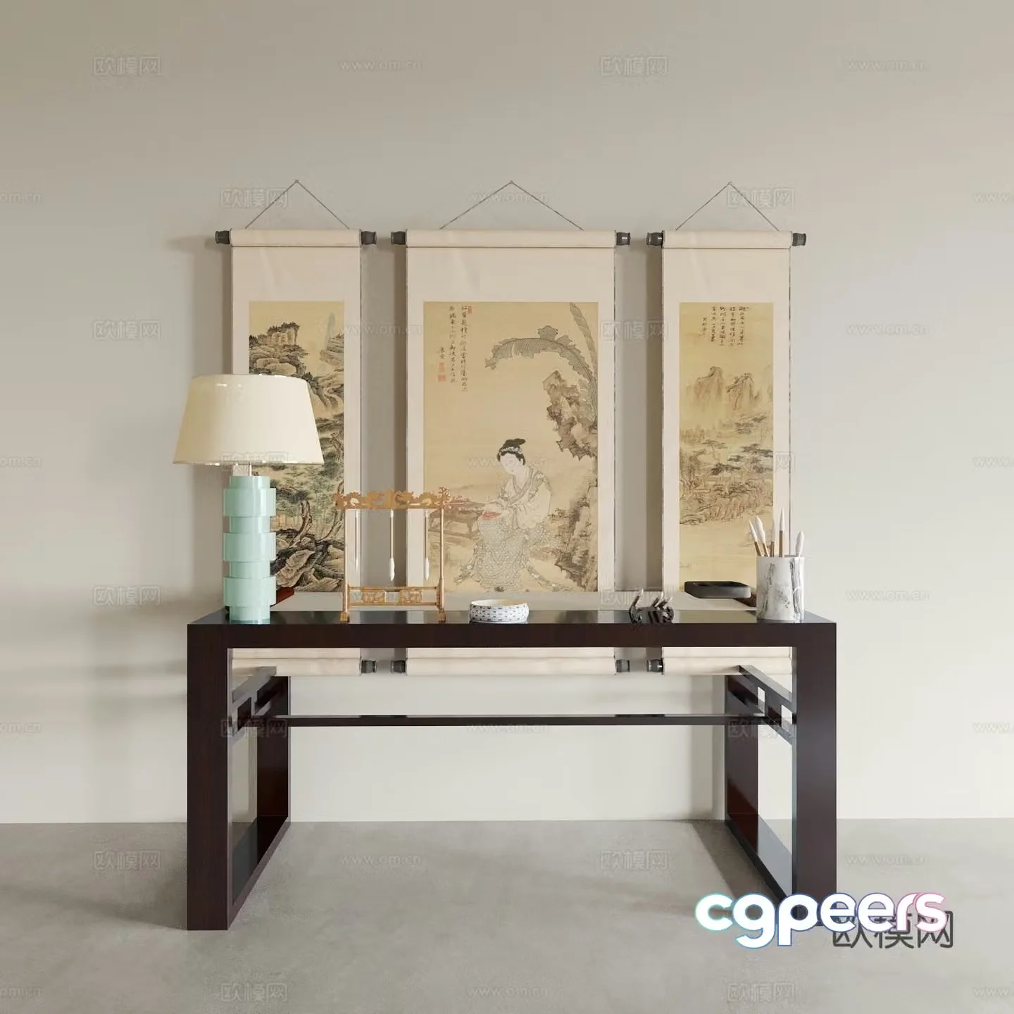 desk and chair study tea table and chair tea room office desk tea table dining table long table 3d model
