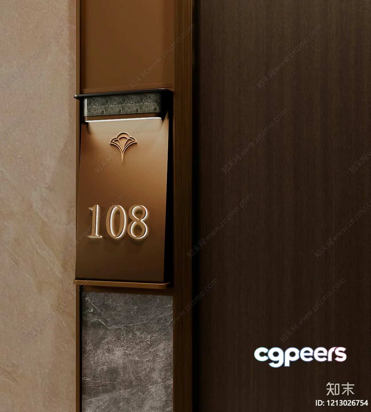 A Bronze-Colored Wall-Mounted Mail Slot With A Number On It 3D Model – 7168 – VRAY Render