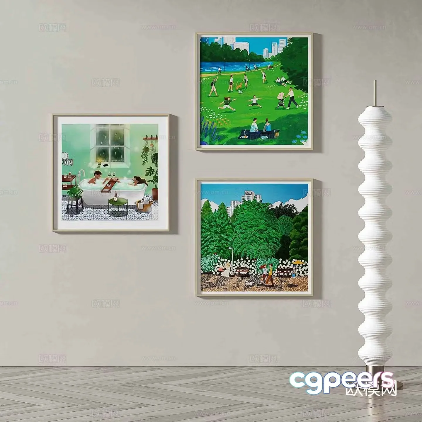 Modern cartoon oil painting decorative painting 3d model