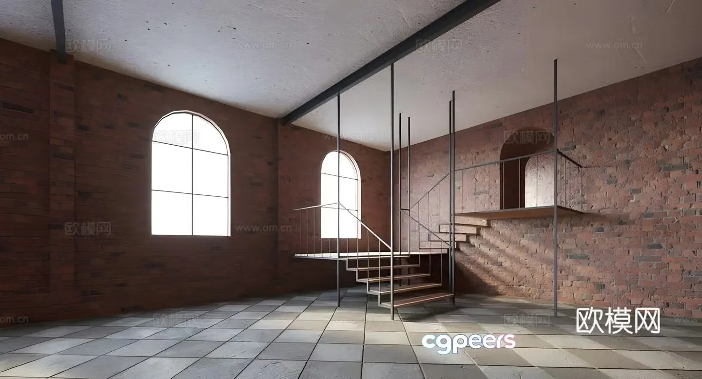 3D model inside the building brick wall