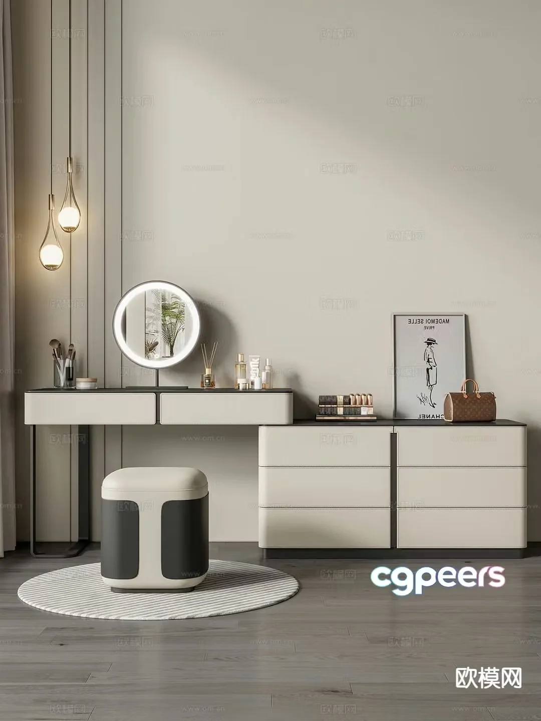 Cream style dresser 3d model