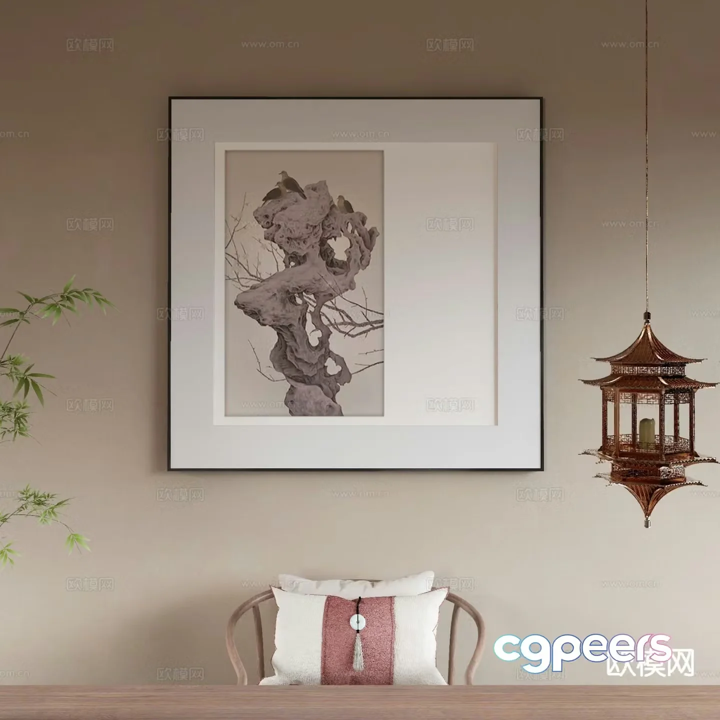 New Chinese style decorative painting art painting Taihu stone hanging painting 3D model