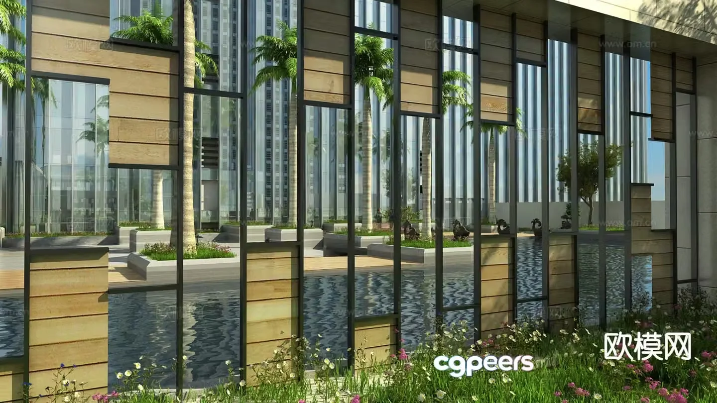 Modern glass wall landscape wall 3d model