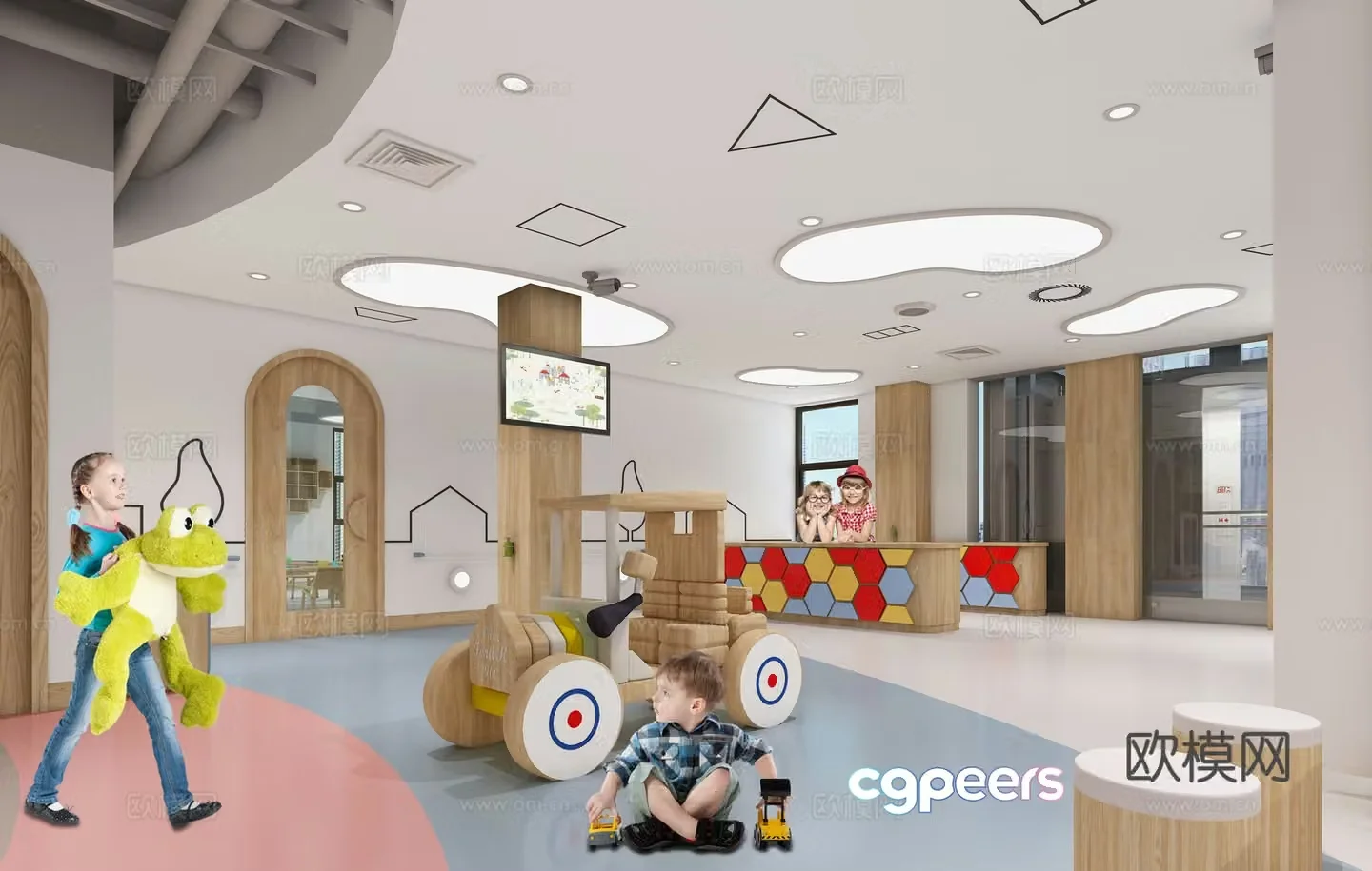 Modern kindergarten classroom kindergarten activity room kindergarten corridor 3d model